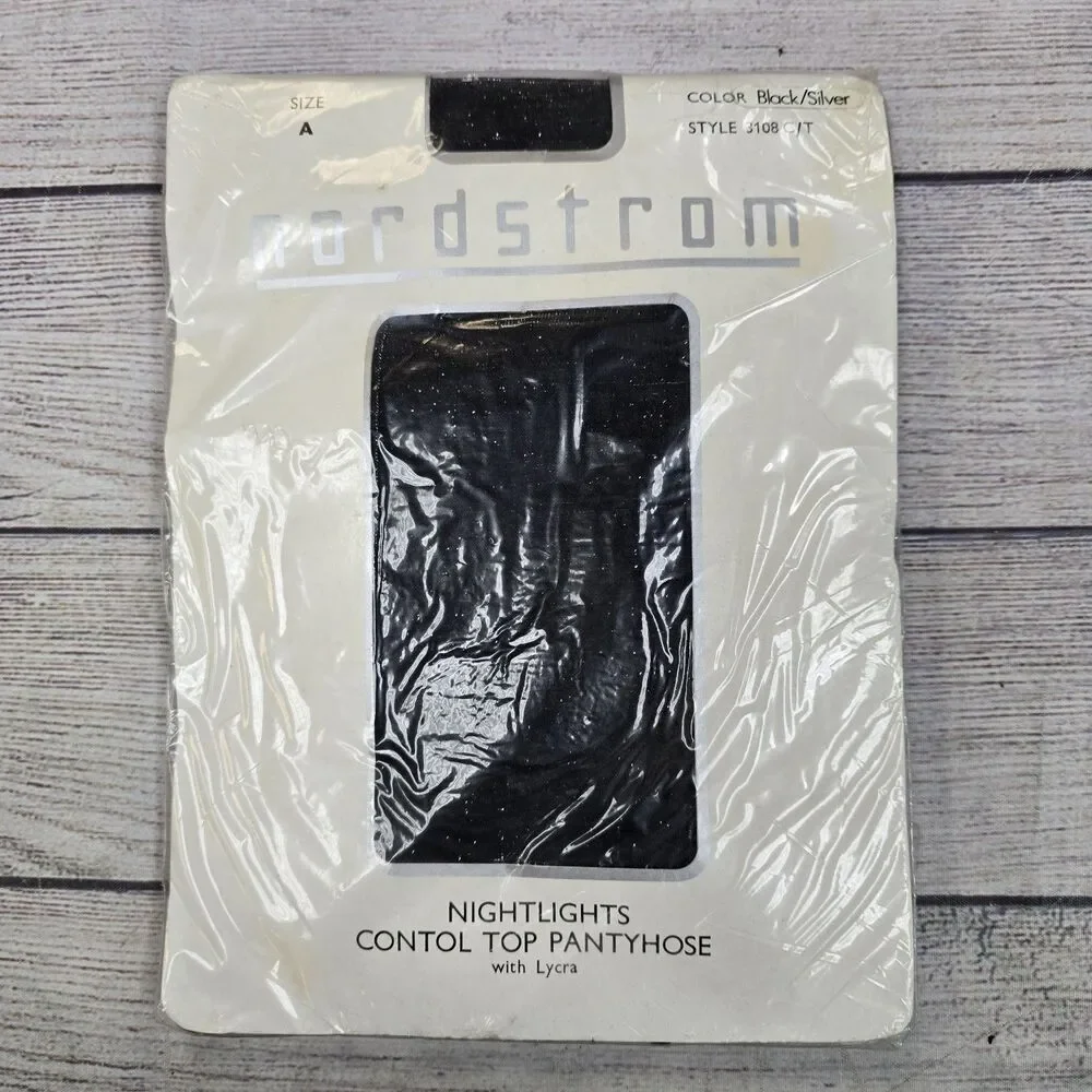Vintage Nordstrom Nightlights Contol Top Pantyhose Black Size A Nylon Blend NEW